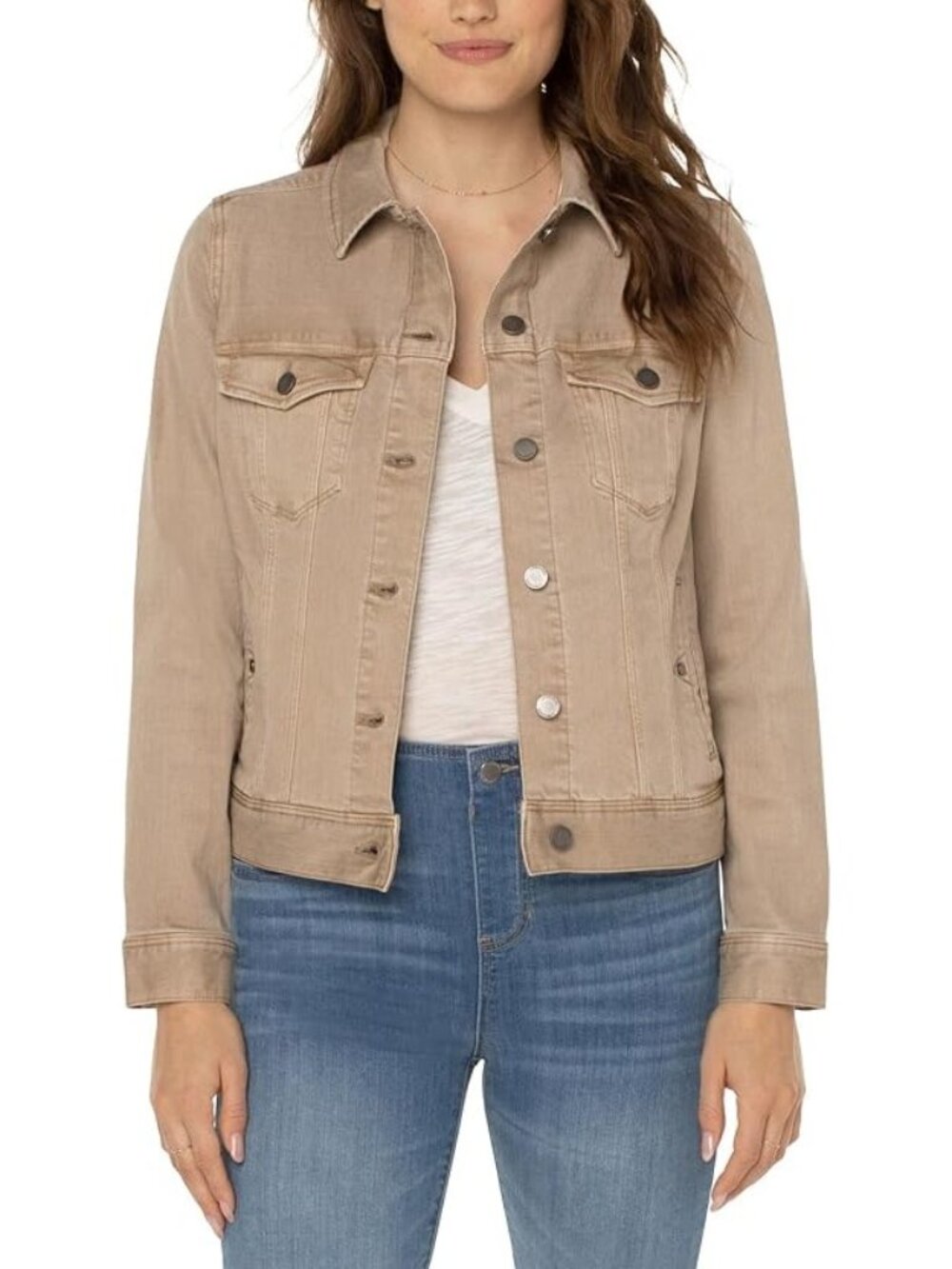 LIVERPOOL Women's Classic Jean Jacket Size L In Biscuit Tan